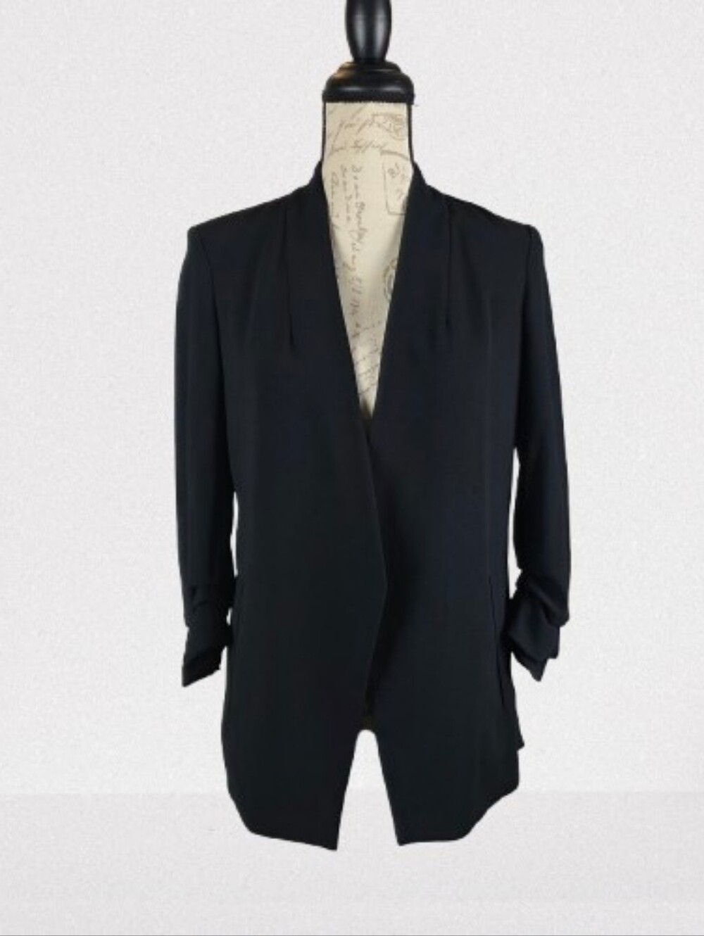 Babeton Aritizia Power Hip Open Front Ruched Quarter Sleeve Jacket Blazer Blk 2